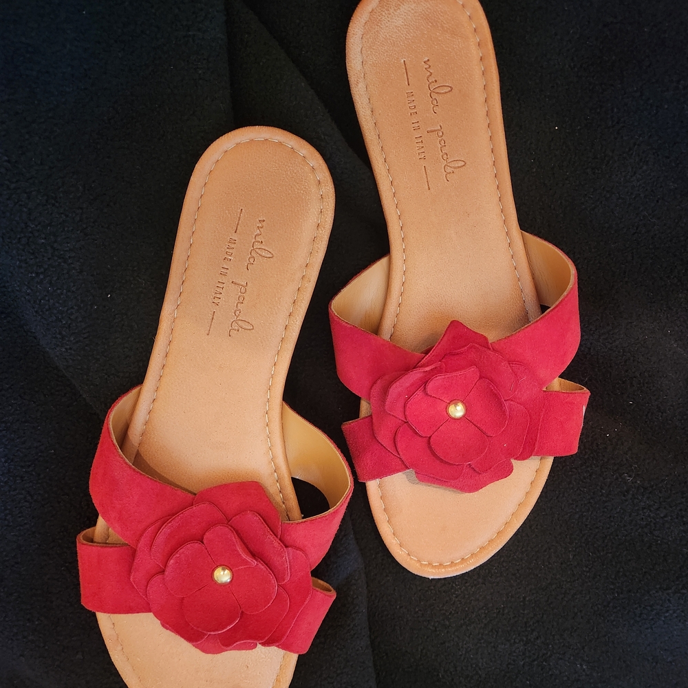 Mila Paoli Crimson Flower Sandals